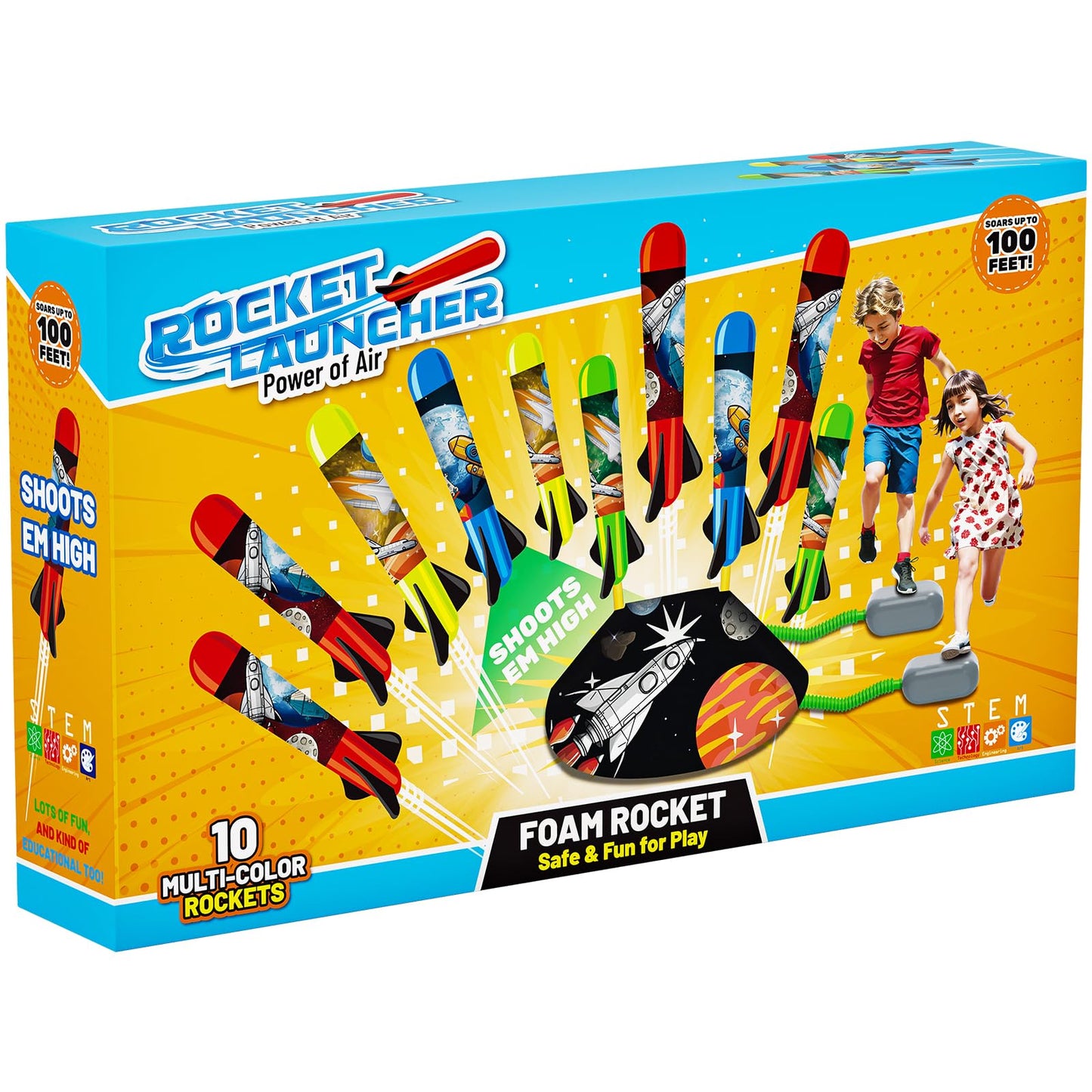 Otoseth Multi-Color Rocket Launcher Set for Kids – 10 Foam Rockets, 100 ft Reach