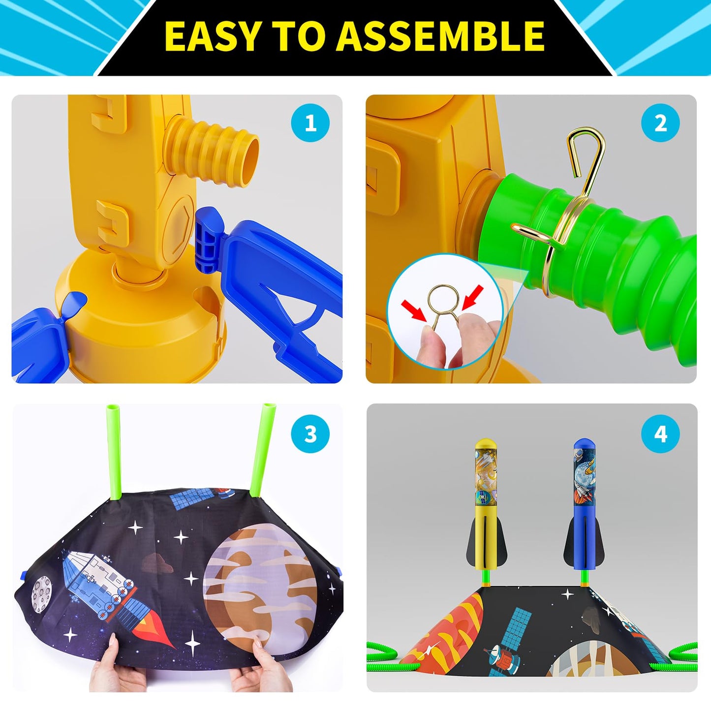 Otoseth Multi-Color Rocket Launcher Set for Kids – 10 Foam Rockets, 100 ft Reach