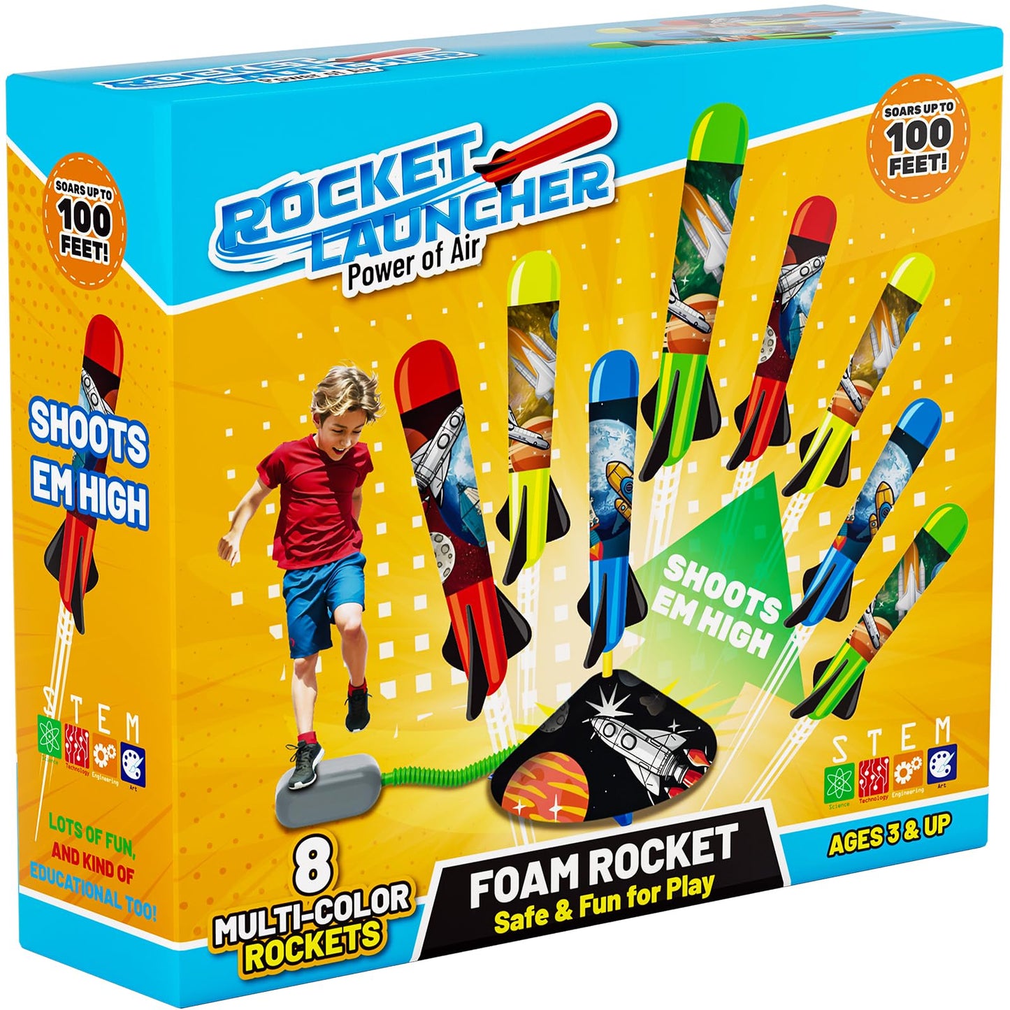 Otoseth Toys Rocket Launcher for Kids – Launch Up to 100 Ft, 8 Foam Rockets & Adjustable Stand