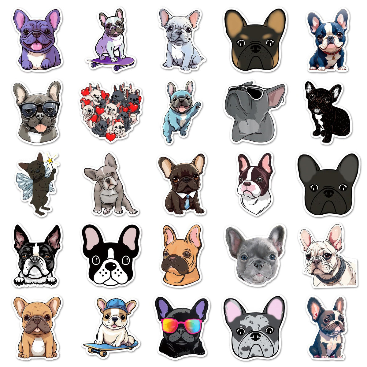 OTYSLIU French Bulldog Stickers – 50 Pcs Waterproof Vinyl Bulldog Stickers for Gifts, Crafts & Decor
