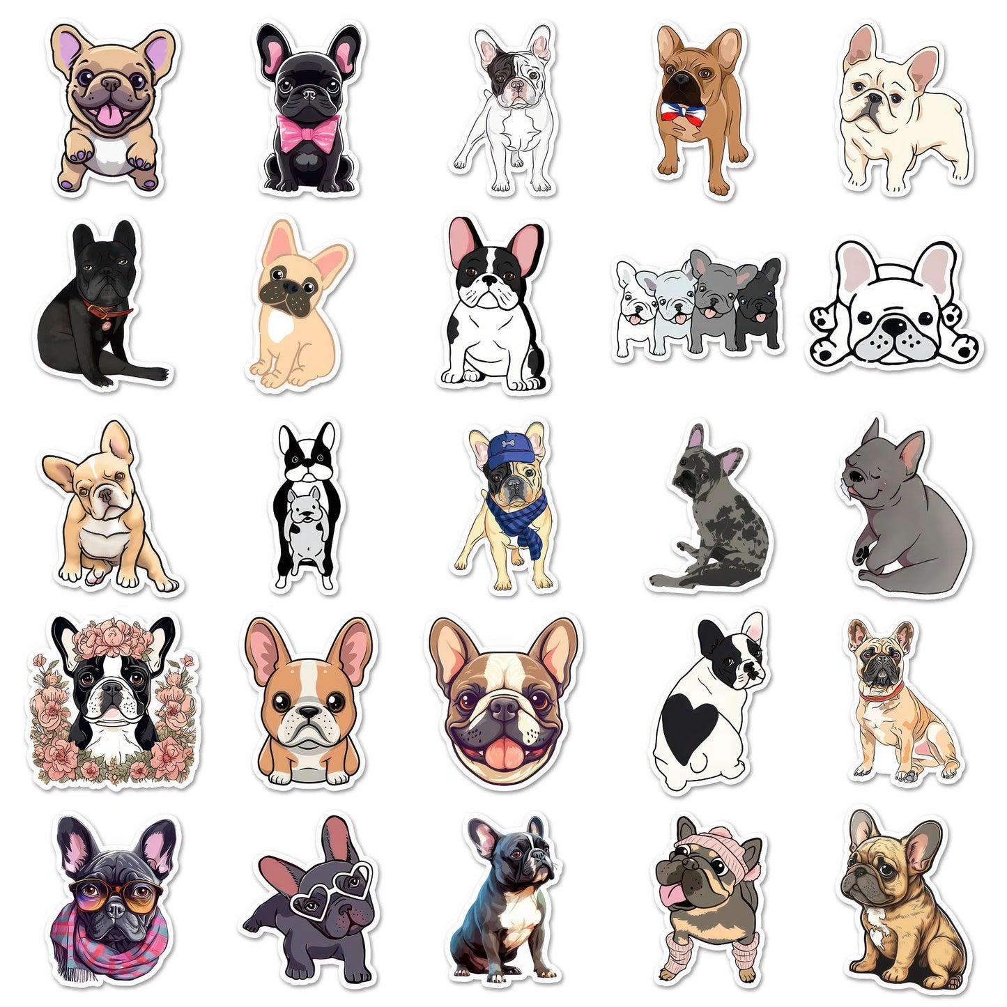 OTYSLIU French Bulldog Stickers – 50 Pcs Waterproof Vinyl Bulldog Stickers for Gifts, Crafts & Decor