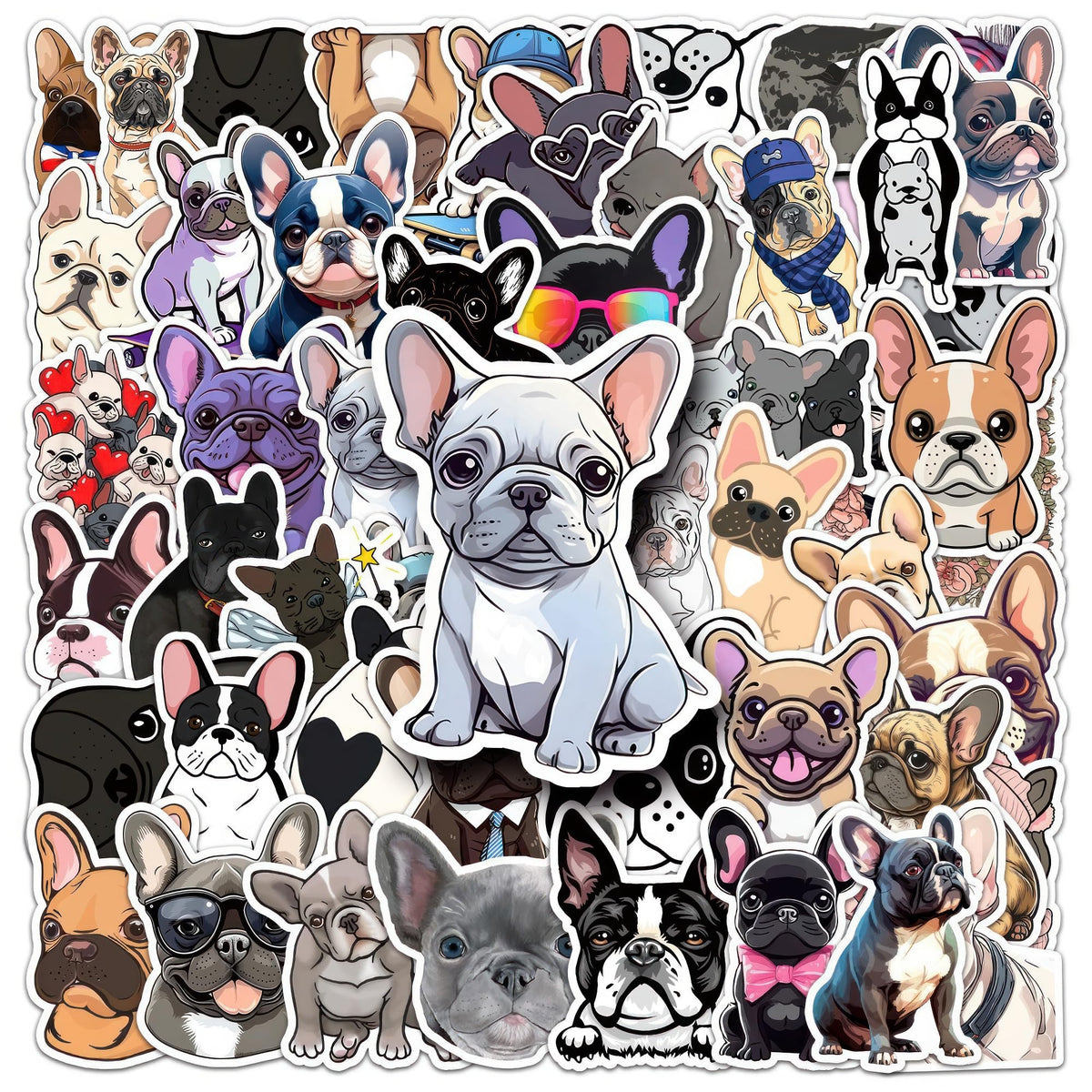 OTYSLIU French Bulldog Stickers – 50 Pcs Waterproof Vinyl Bulldog Stickers for Gifts, Crafts & Decor