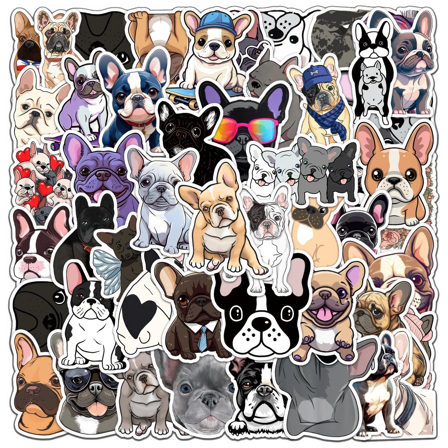 OTYSLIU French Bulldog Stickers – 50 Pcs Waterproof Vinyl Bulldog Stickers for Gifts, Crafts & Decor