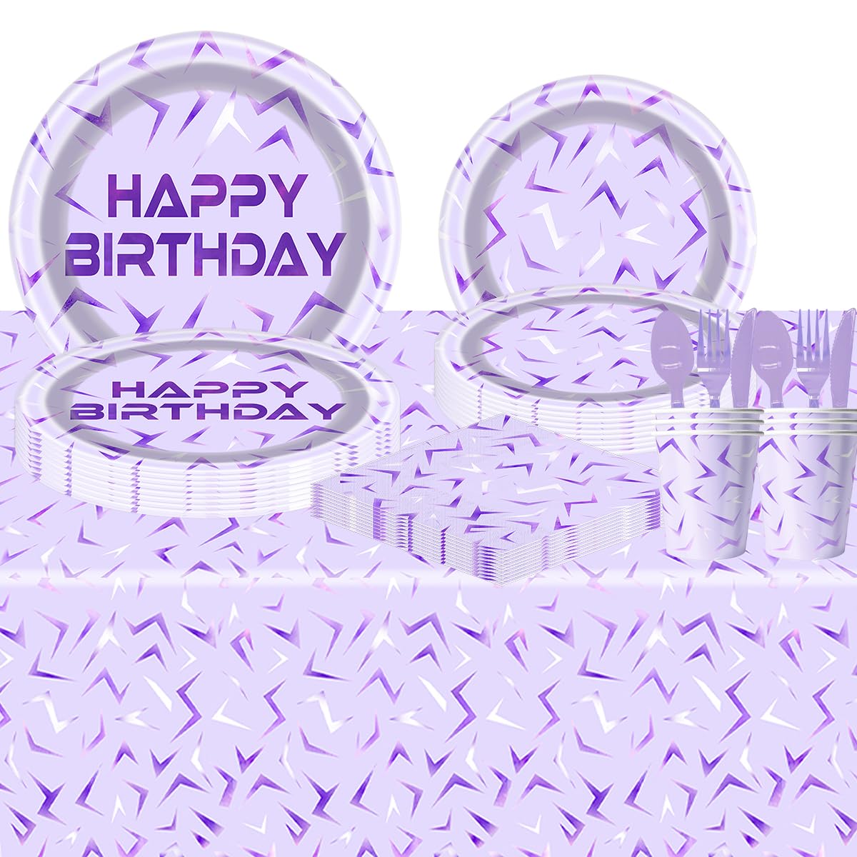 OU RUI 81Pcs Purple Demon Party Tableware Set – Birthday Supplies