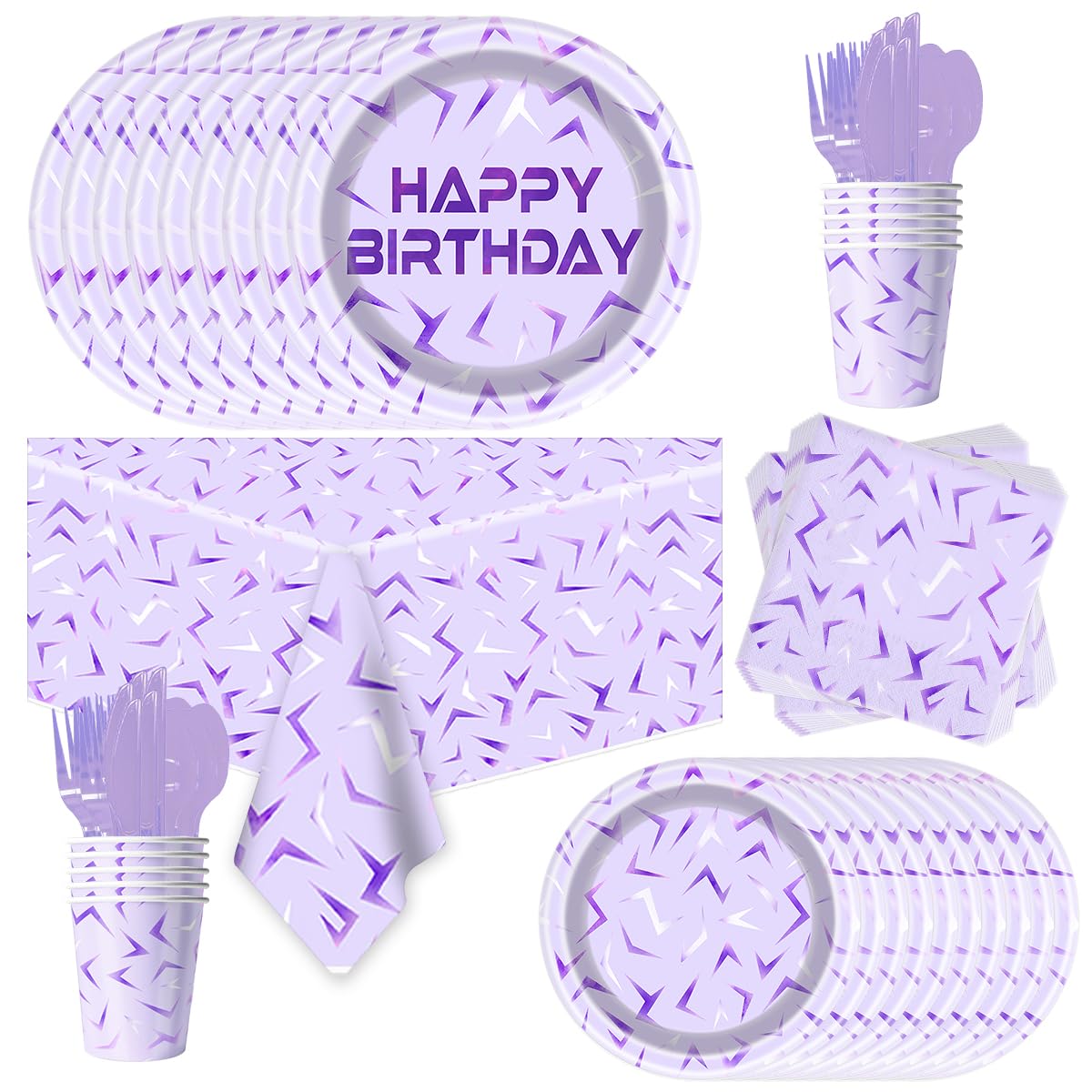 OU RUI 81Pcs Purple Demon Party Tableware Set – Birthday Supplies