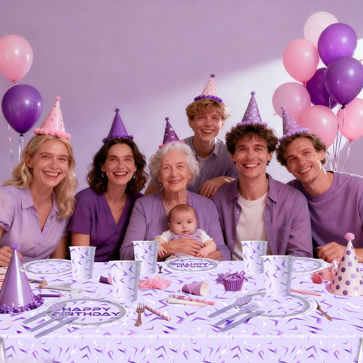 OU RUI 81Pcs Purple Demon Party Tableware Set – Birthday Supplies