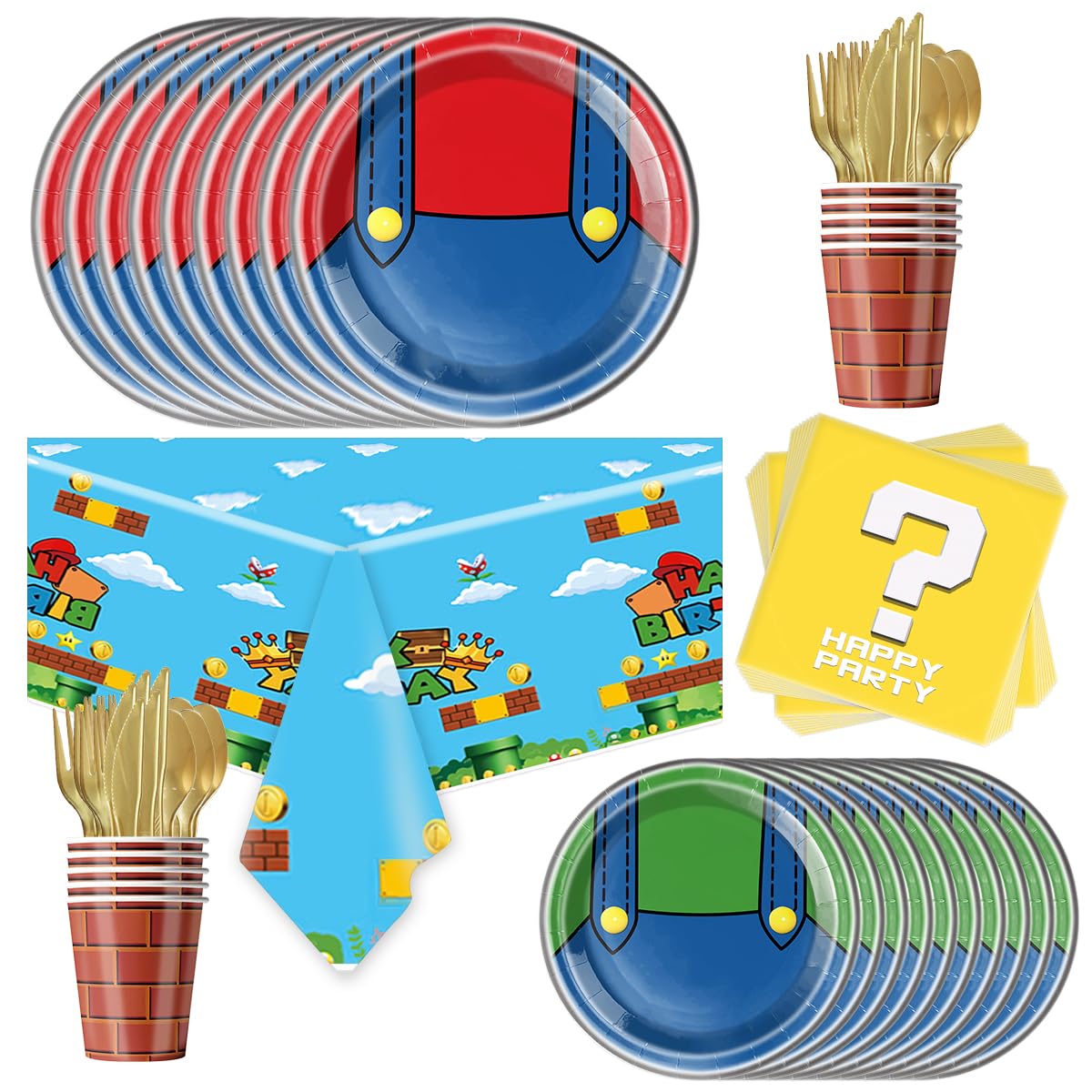 OU RUI 81Pcs Super Brother Party Tableware Set – Complete Birthday Party Supplies & Decor