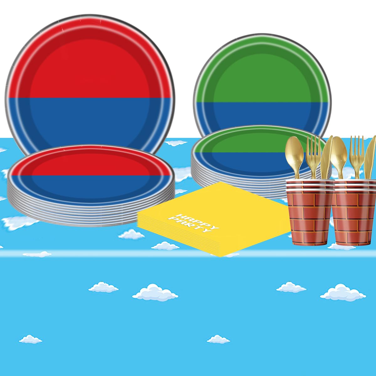 OU RUI 81Pcs Super Brother Party Tableware Set – Complete Birthday Party Supplies & Decor