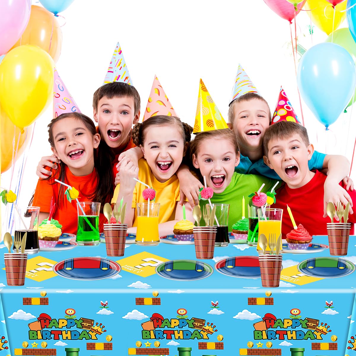 OU RUI 81Pcs Super Brother Party Tableware Set – Complete Birthday Party Supplies & Decor