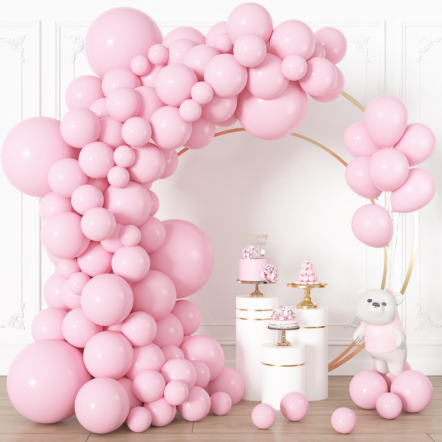 Ouddy Life 164Pcs Pink Balloons Kit – 18, 12, 10, 5 Inch Matte Pink Latex Arch Kit for Parties
