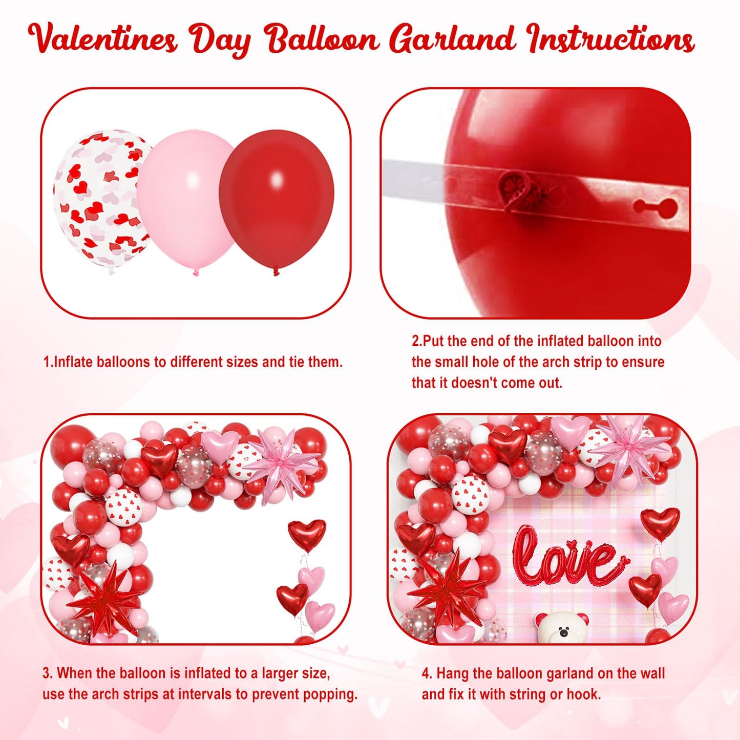 Ouddy Life 169Pcs Valentines Day Balloons Garland Arch Kit – Pink Red White Confetti Hearts