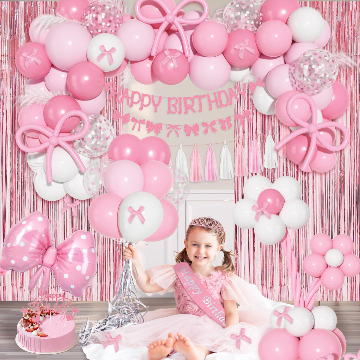 Ouddy Life Pink Bow Birthday Decorations – Coquette Themed Party Supplies