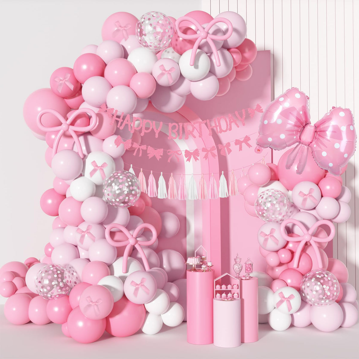 Ouddy Life Pink Bow Birthday Decorations – Coquette Themed Party Supplies