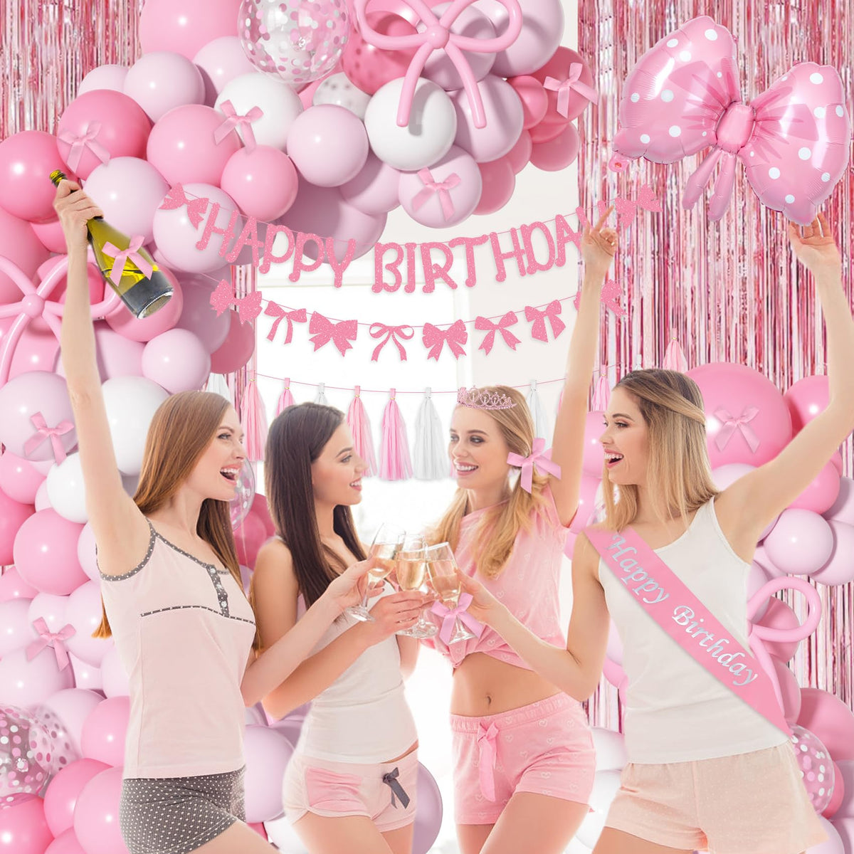 Ouddy Life Pink Bow Birthday Decorations – Coquette Themed Party Supplies