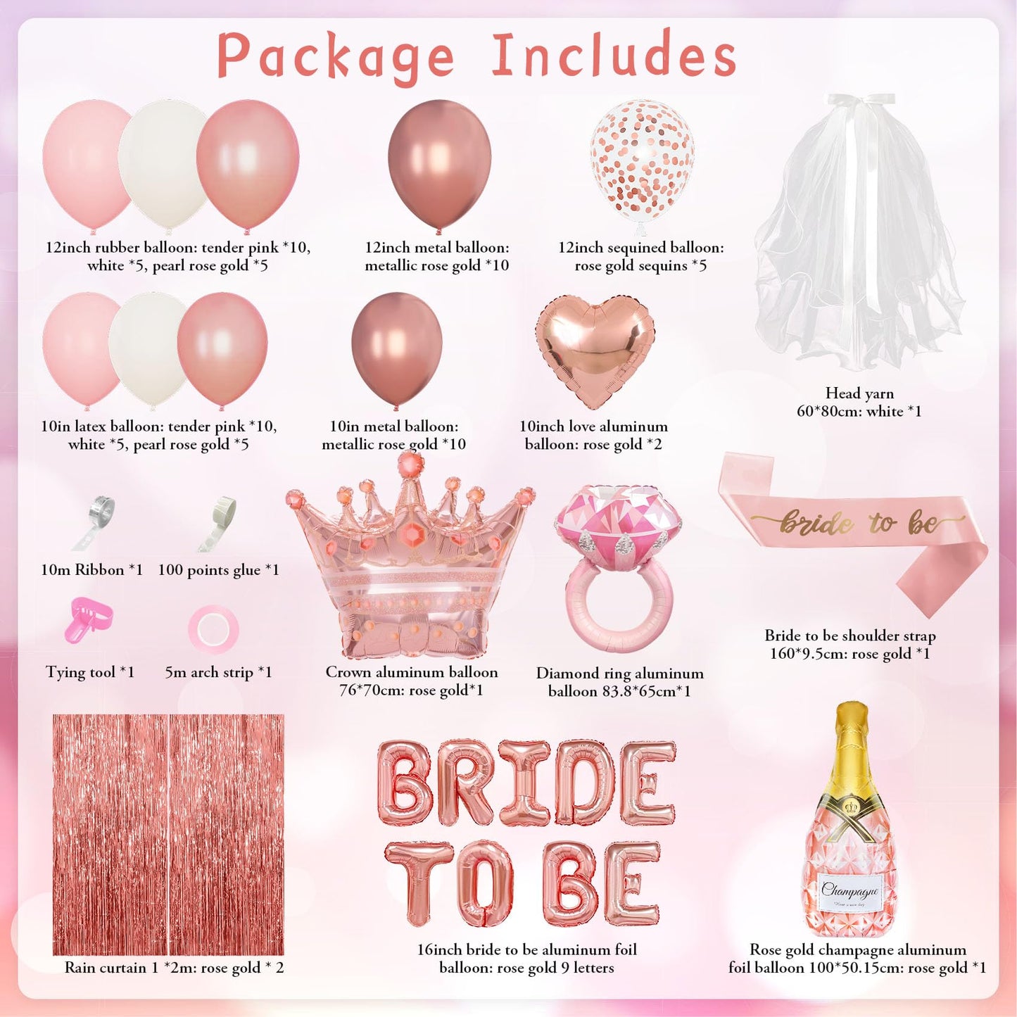 Ouddy Life Rose Gold Bachelorette Party Decorations – Bride to Be Set