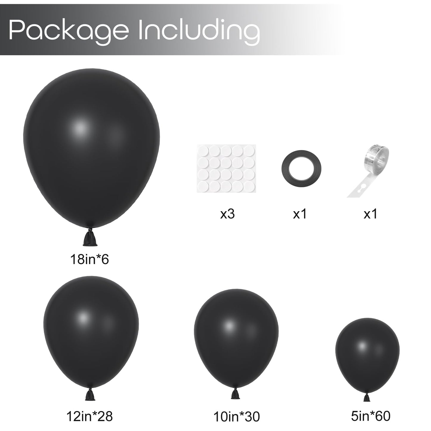 Ouddy Party 129Pcs Black Latex Balloons Arch Kit – 18in/12in/10in/5in for Parties