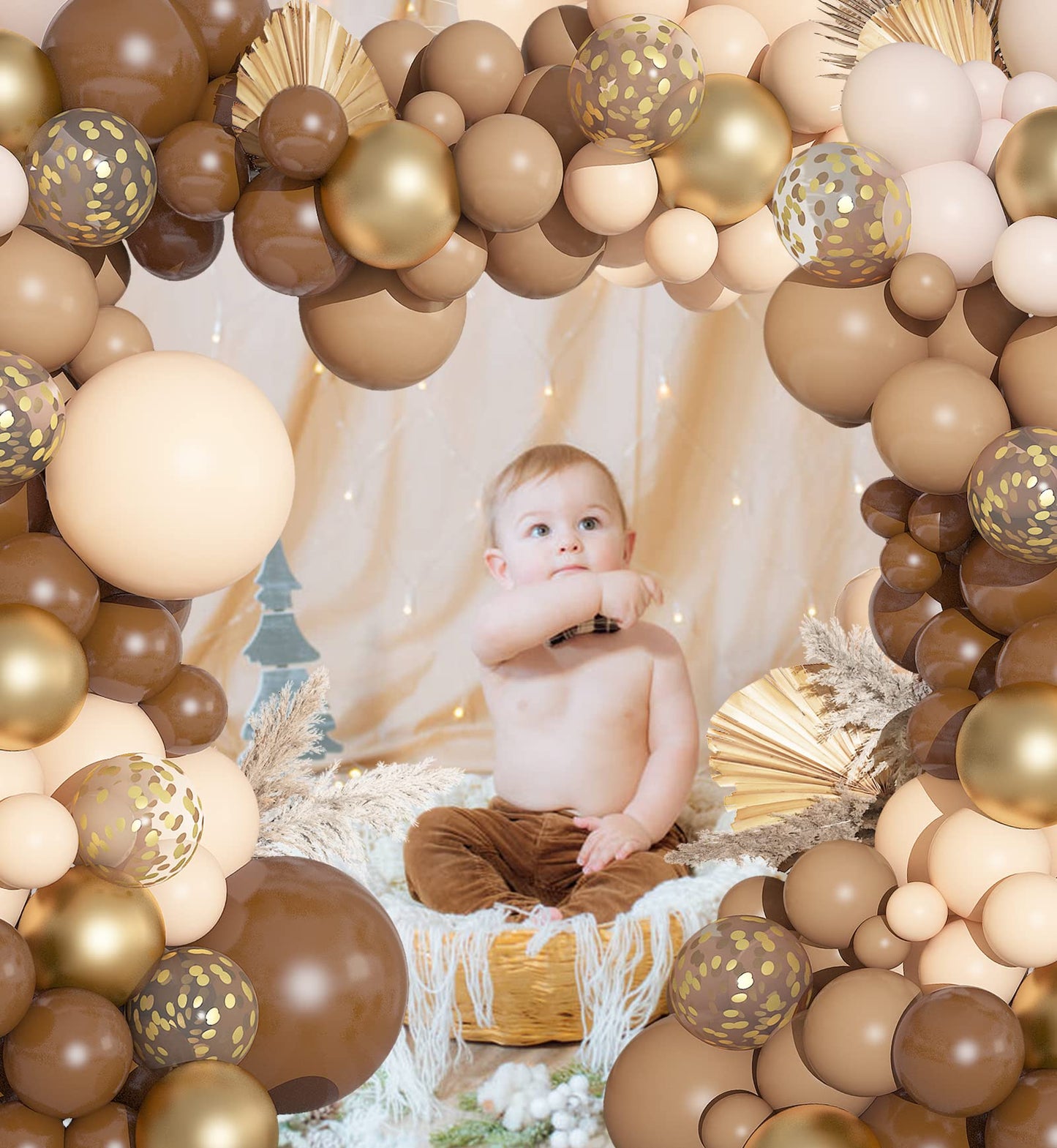 Ouddy Party 150PCS Brown Balloons Garland Arch Kit – Coffee Brown, Nude & Gold