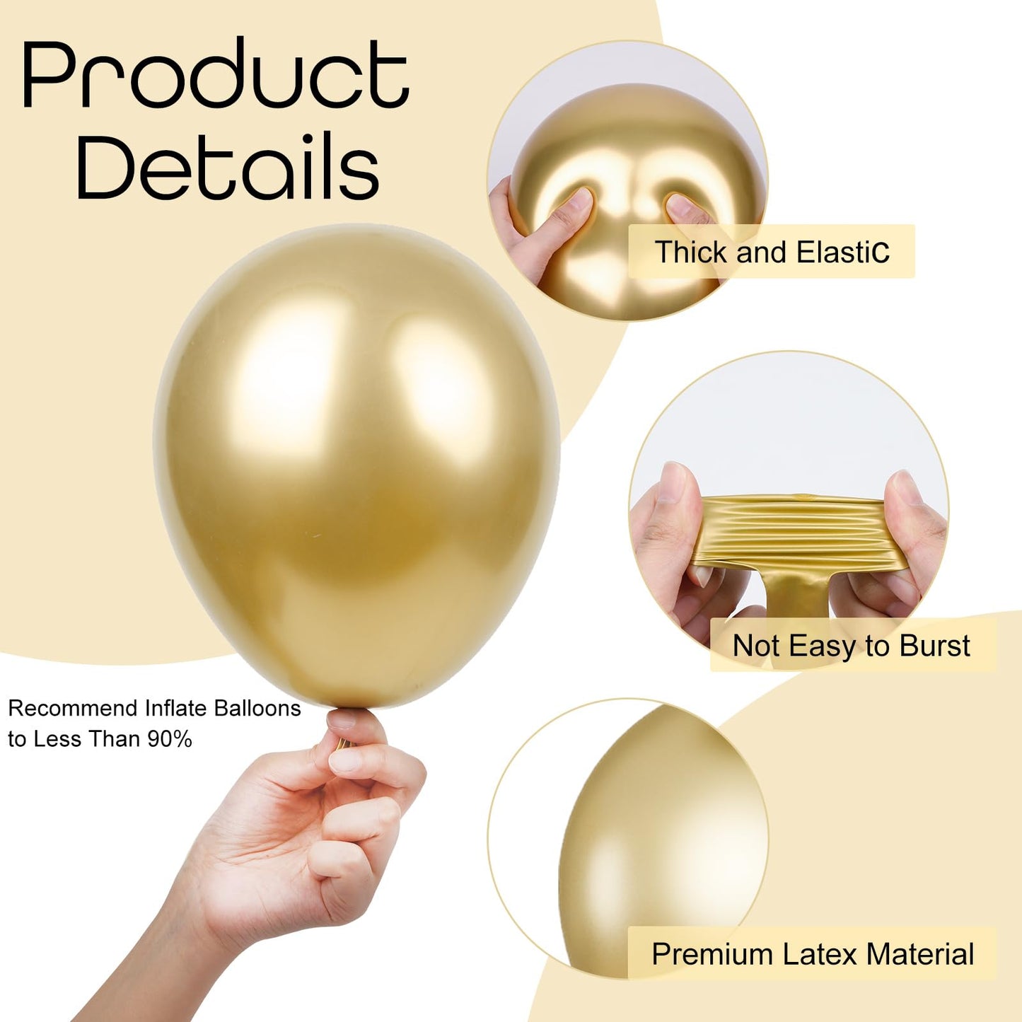 Ouddy Party 129Pcs Metallic Gold Balloon Kit – 18in/12in/10in/5in Latex with Arch Strip & Ribbon