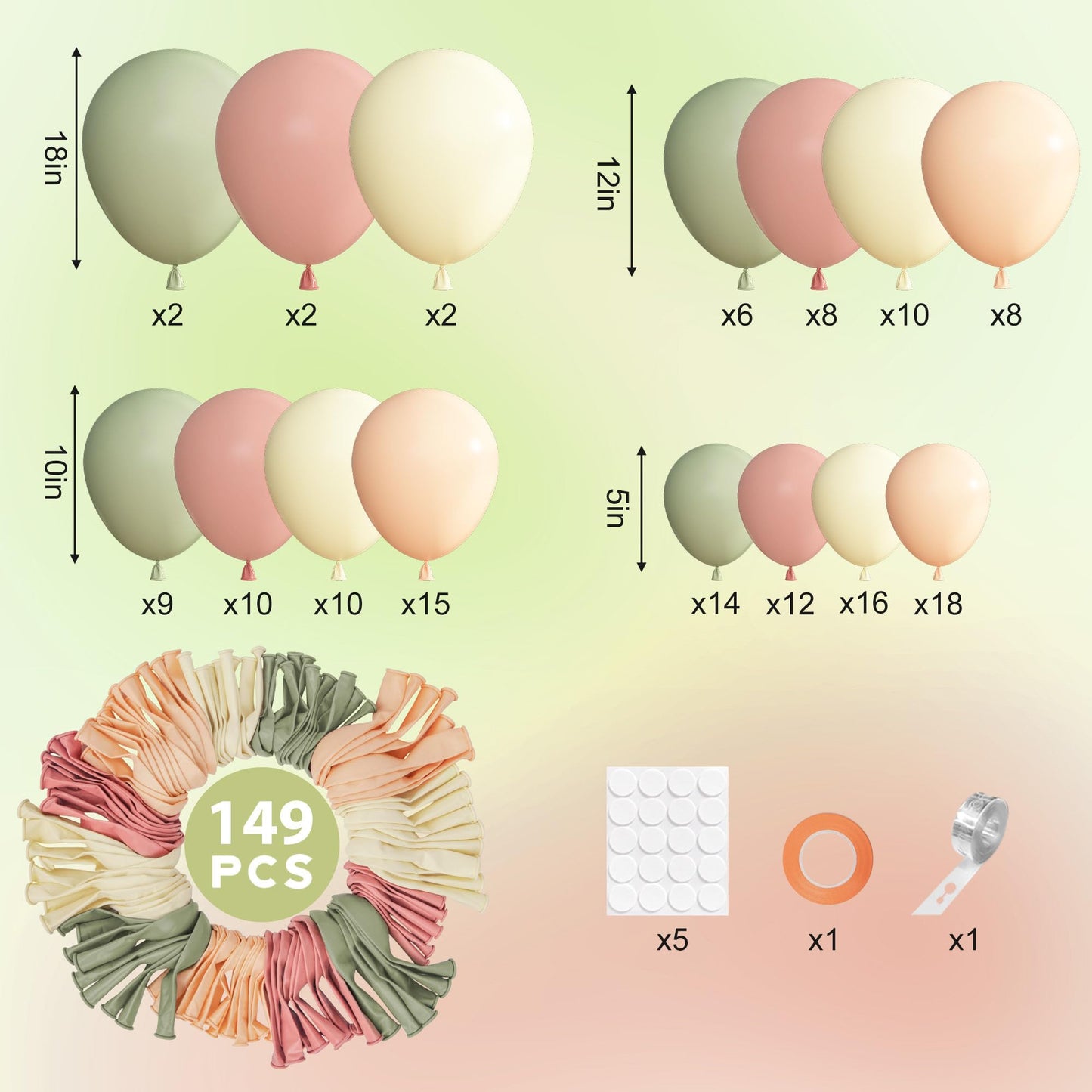 Ouddy Party 149Pcs Dusty Pink & Sage Green Balloon Arch Garland Kit – 18in, 12in, 10in & 5in Mix