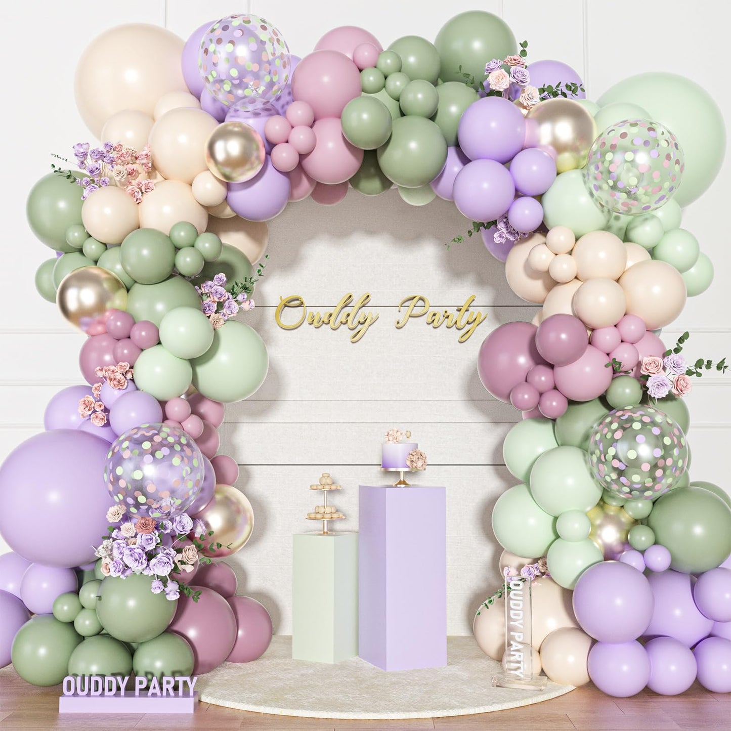 Ouddy Party Dusty Green Lavender Pink Balloons Garland Arch Kit – Pastel Latex Confetti