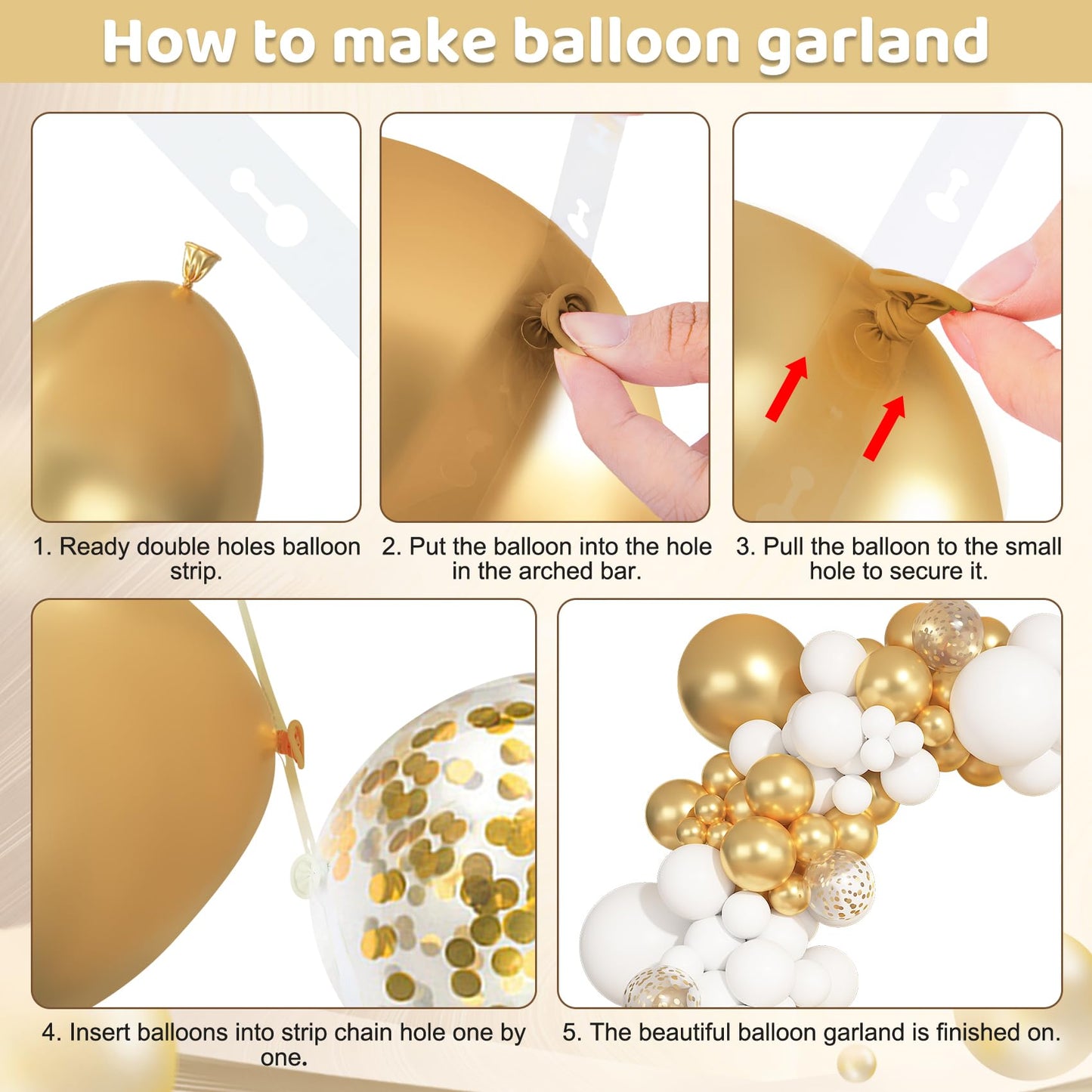 Ouddy Party 149Pcs White & Gold Balloon Arch Garland Kit – 18/12/10/5in