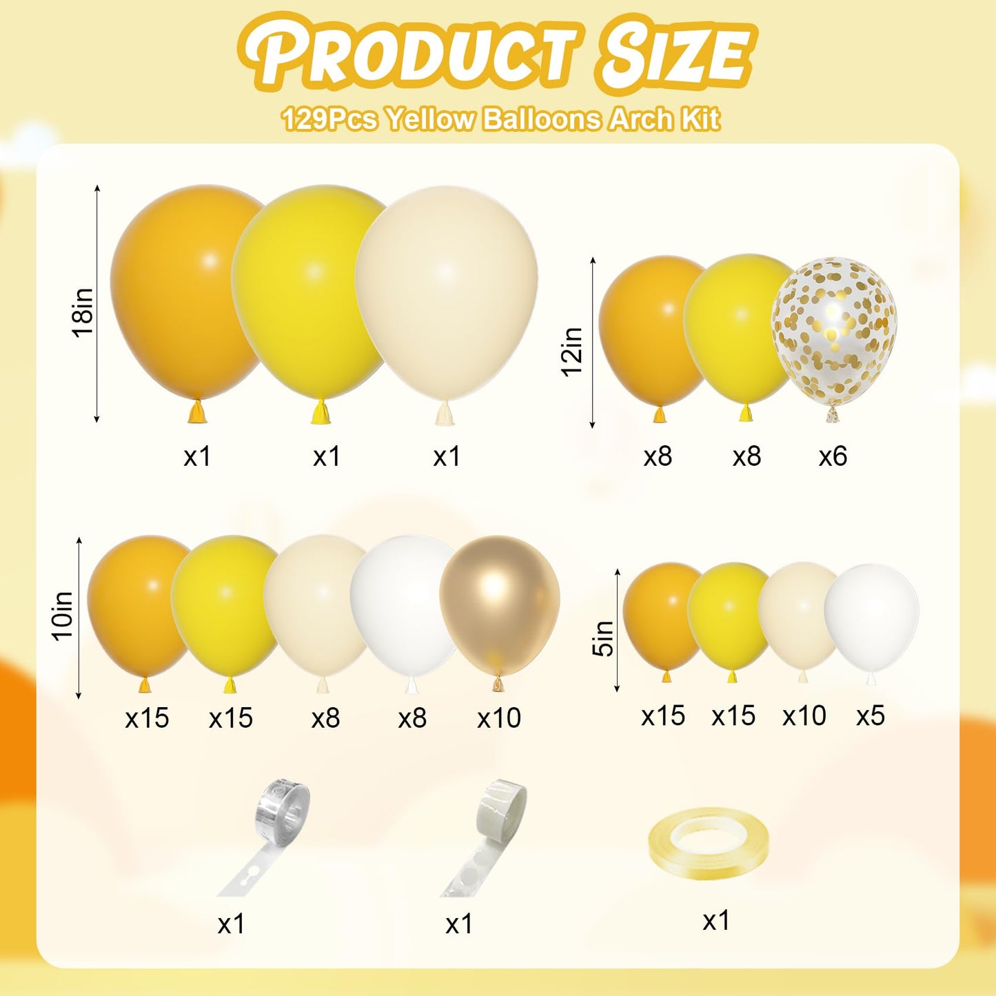 Ouddy Party Yellow Gold Balloons Arch Garland Kit – 18/12/10/5 Inch Mustard & Ivory