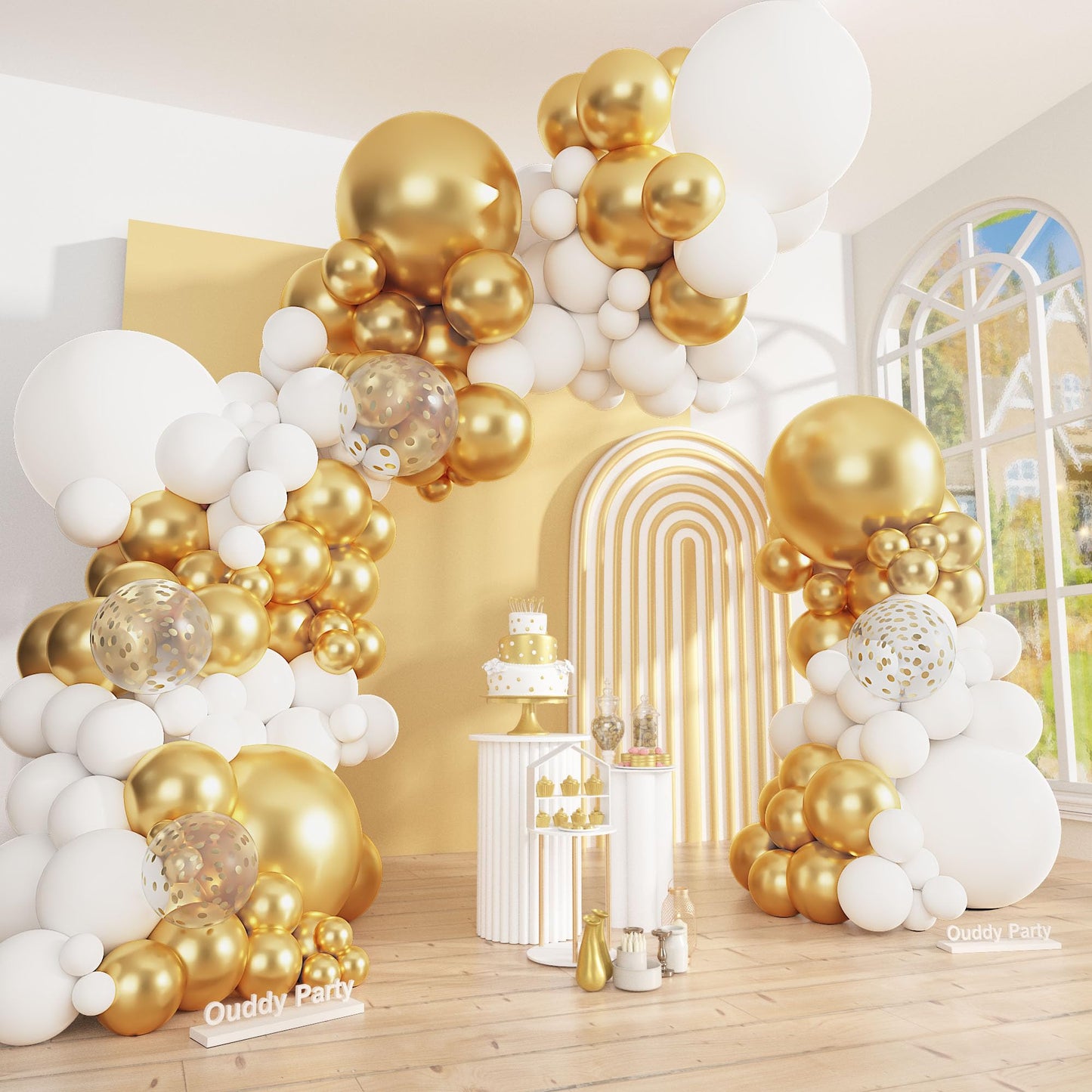 Ouddy Party 149Pcs White & Gold Balloon Arch Garland Kit – 18/12/10/5in