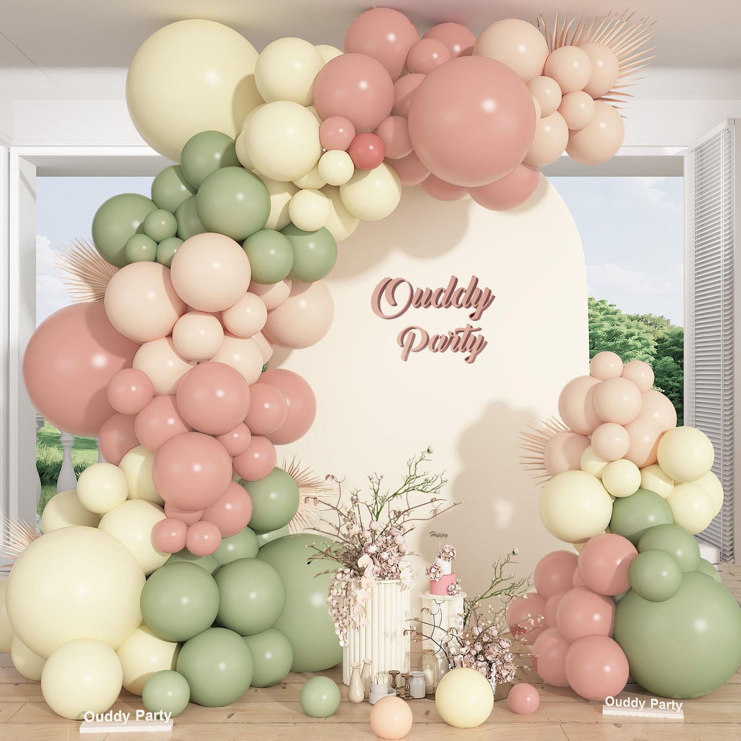 Ouddy Party 149Pcs Dusty Pink & Sage Green Balloon Arch Garland Kit – 18in, 12in, 10in & 5in Mix