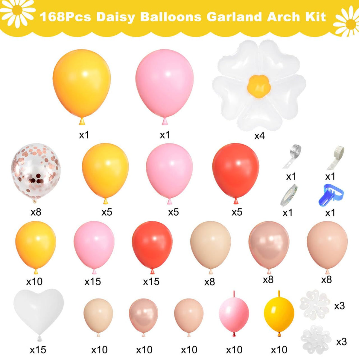 Ouddy Party 168Pcs Daisy Balloon Arch Garland Kit – Pastel Blooms