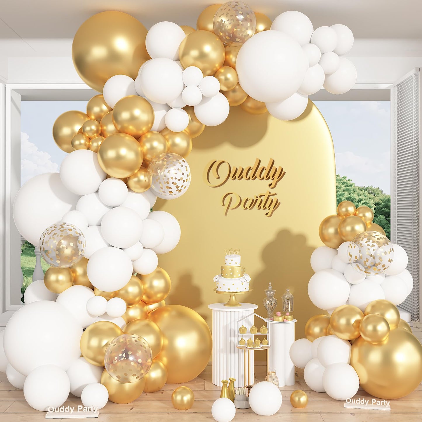 Ouddy Party 149Pcs White & Gold Balloon Arch Garland Kit – 18/12/10/5in