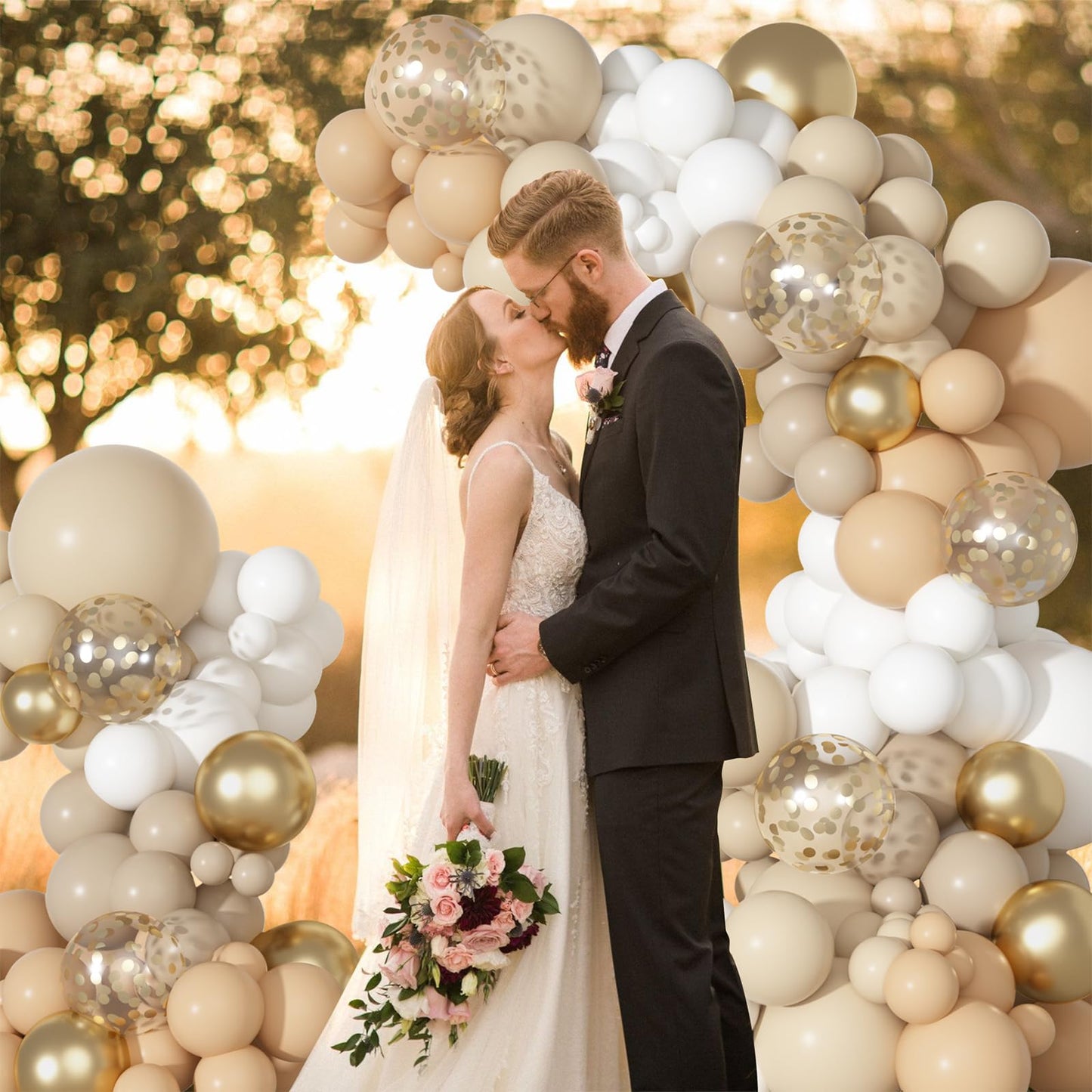 Ouddy Party 129Pcs Sand White Balloon Arch Kit – Cream Beige Matte Latex Balloons