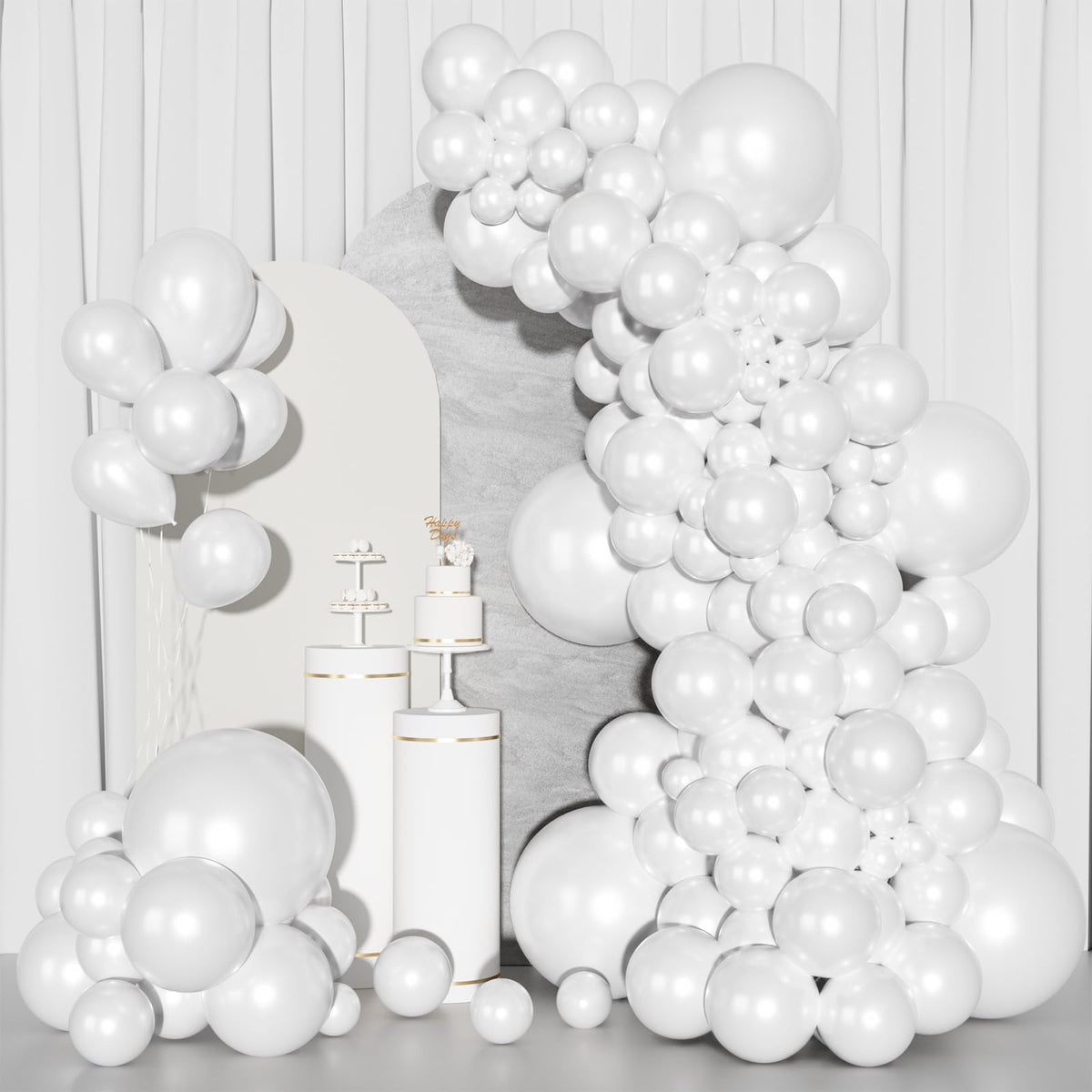 Ouddy Party 129Pcs Pearl White Balloons Kit | Varied Sizes & 18in Arch Garland