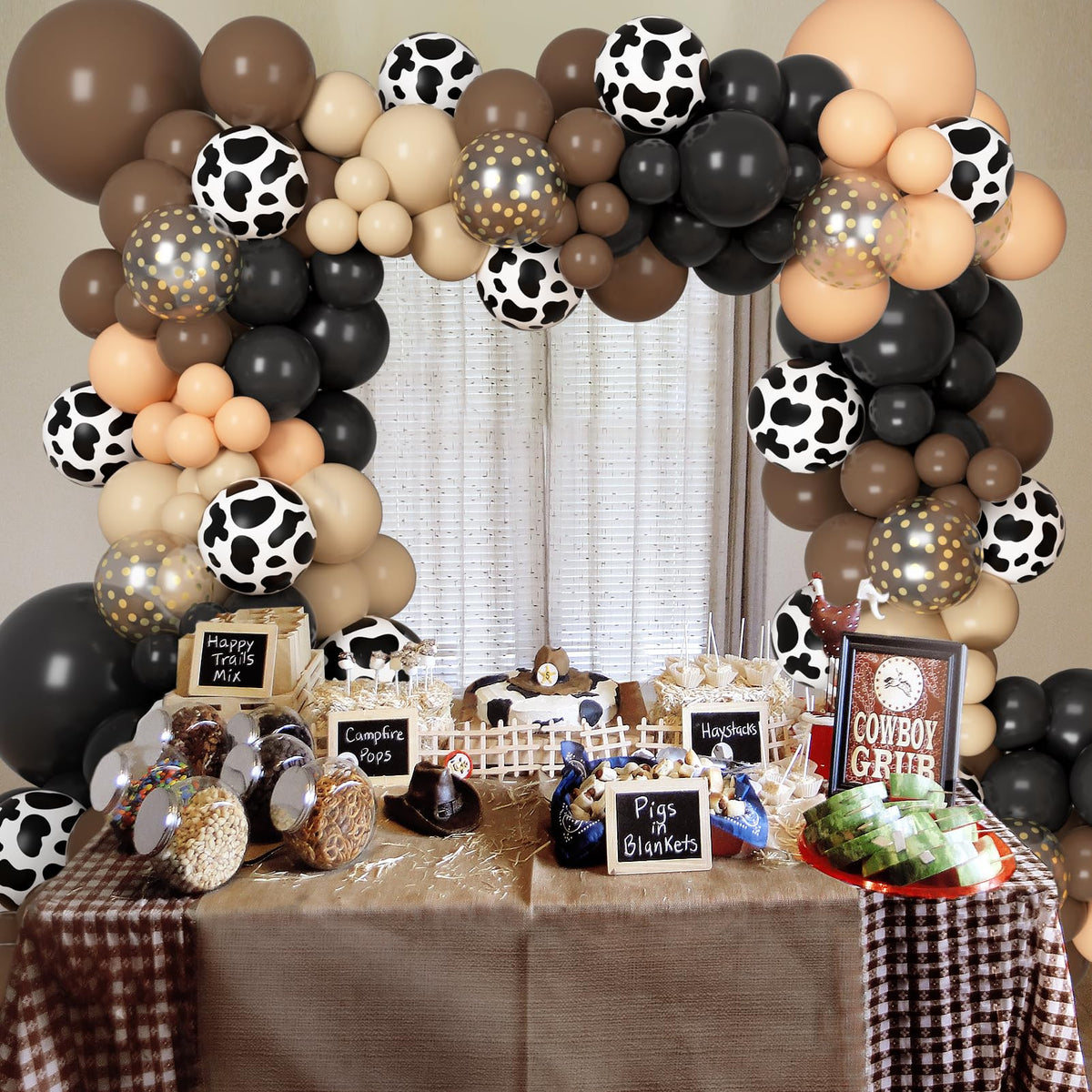 Ouddy Party 170Pcs Western Cowboy Balloon Arch Kit – Cow Print & Confetti Balloons