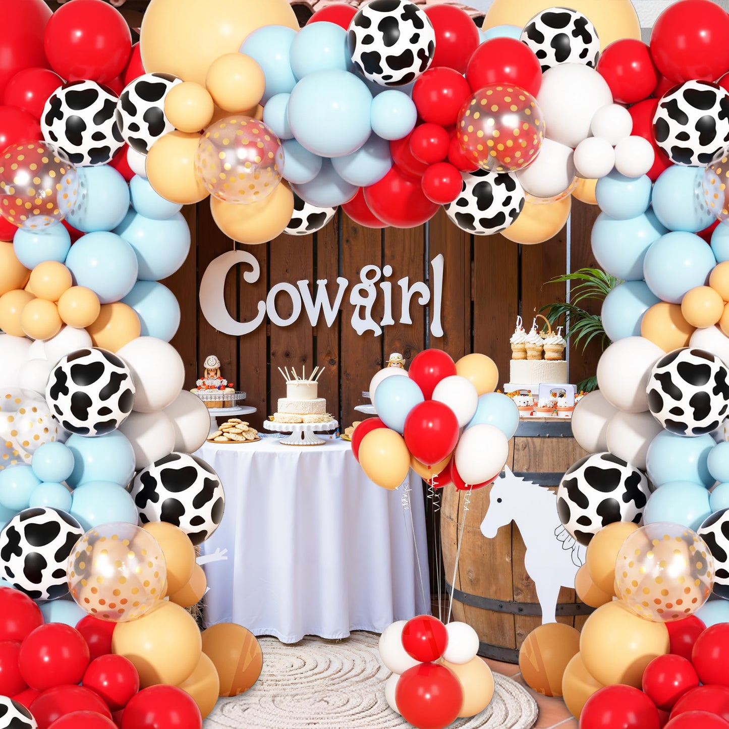 Ouddy Party 170Pcs Cowboy Western Balloons Arch Garland Kit | Red & Blue Cow Print Party Decor
