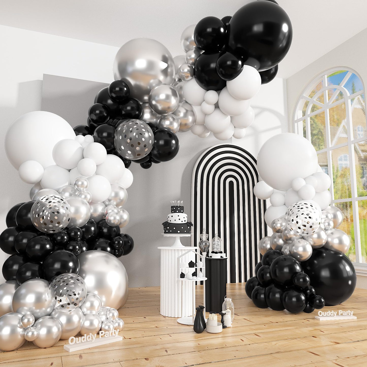 Ouddy Party 149Pcs Black & White Balloon Arch Kit - 18in/12in/10in Latex Balloons