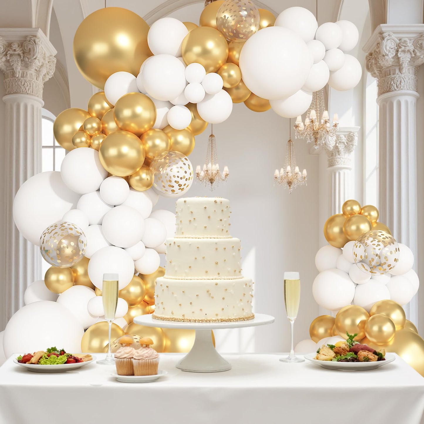 Ouddy Party 149Pcs White & Gold Balloon Arch Garland Kit – 18/12/10/5in