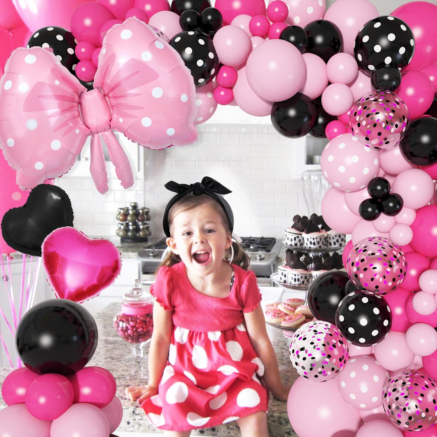 Ouddy Party Pink Mouse Balloon Garland Arch Kit for Cartoon Mouse Theme Parties