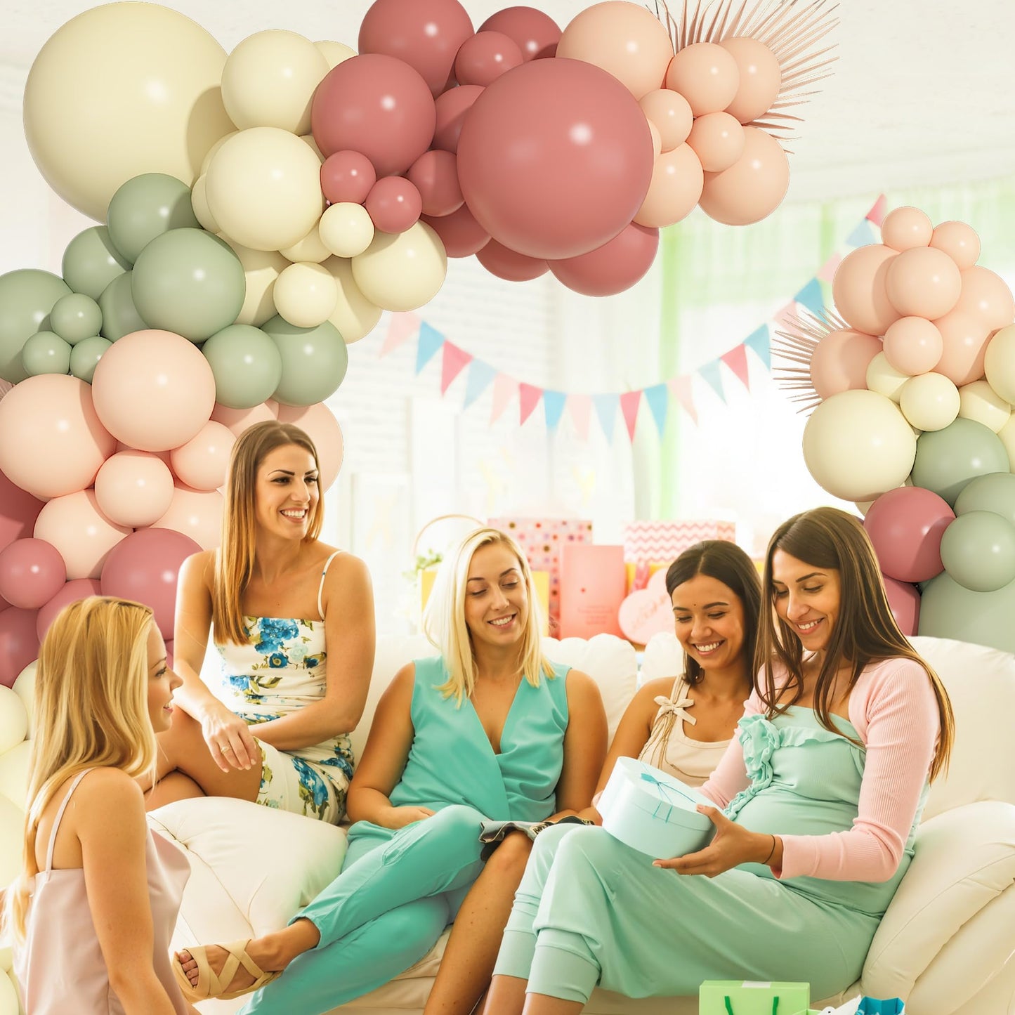Ouddy Party 149Pcs Dusty Pink & Sage Green Balloon Arch Garland Kit – 18in, 12in, 10in & 5in Mix