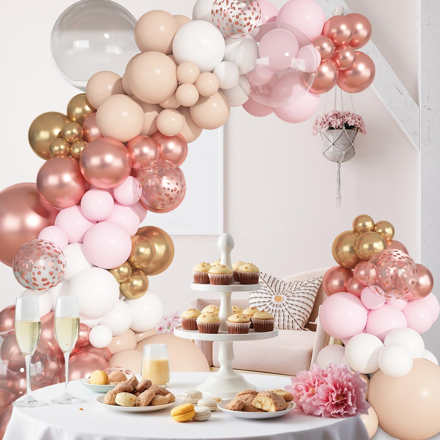 Ouddy Party 149Pcs Rose Gold Balloon Arch Garland Kit – 18in/12in/10in & 5in Balloons for Weddings & Parties