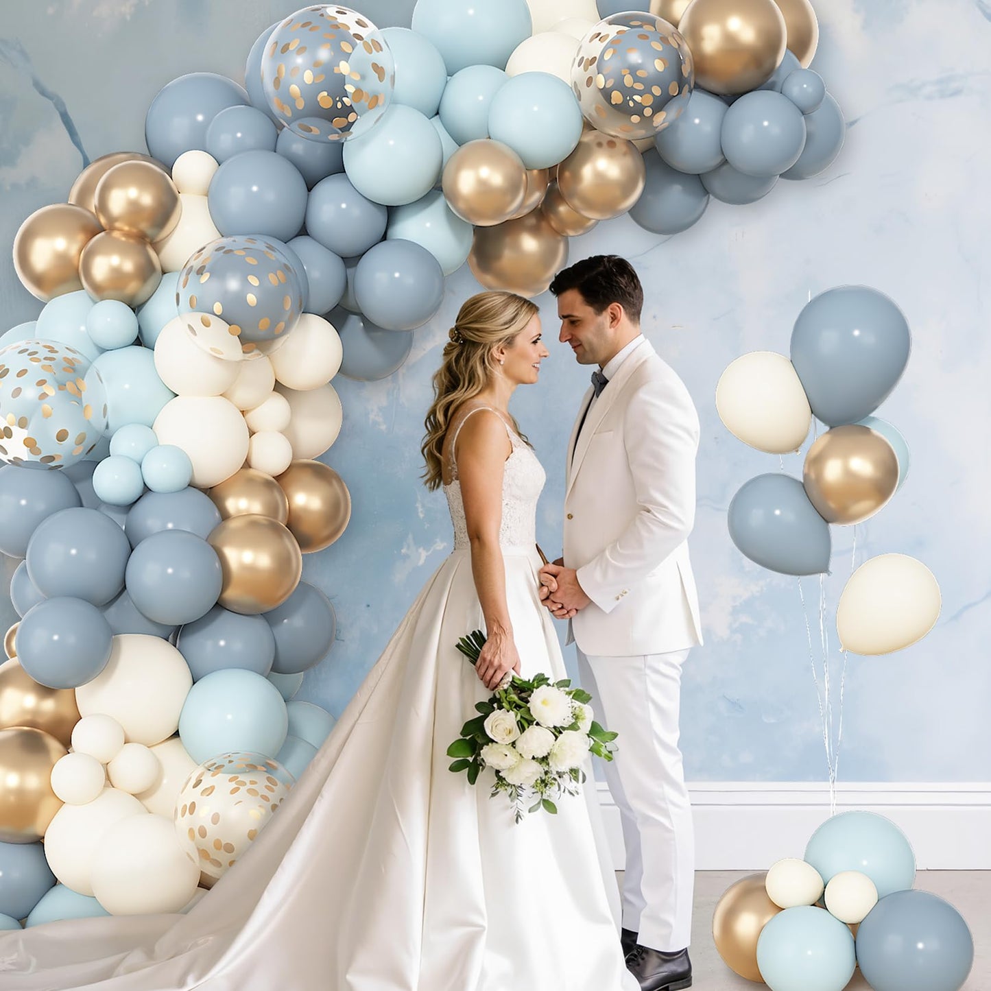 Ouddy Party 72pcs Dusty Blue & Gold Balloons Set – 12in Latex Confetti & Pastel Mix