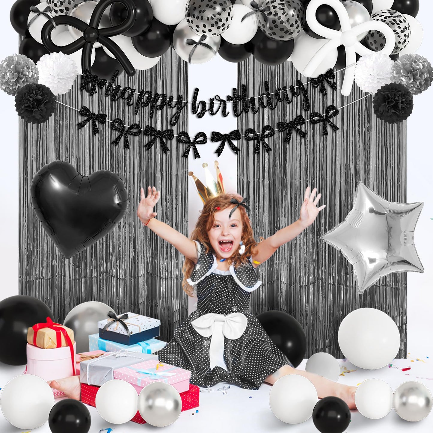 Ouddy Party Black Bow Birthday Decorations – Coquette Black & White Theme Kit