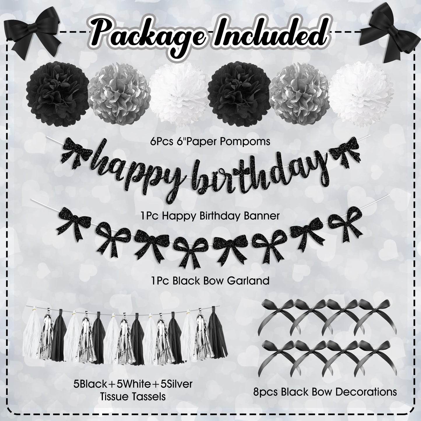 Ouddy Party Black Bow Birthday Decorations – Coquette Black & White Theme Kit