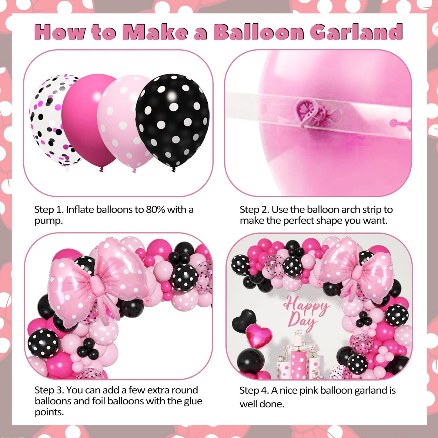 Ouddy Party Pink Mouse Balloon Garland Arch Kit for Cartoon Mouse Theme Parties