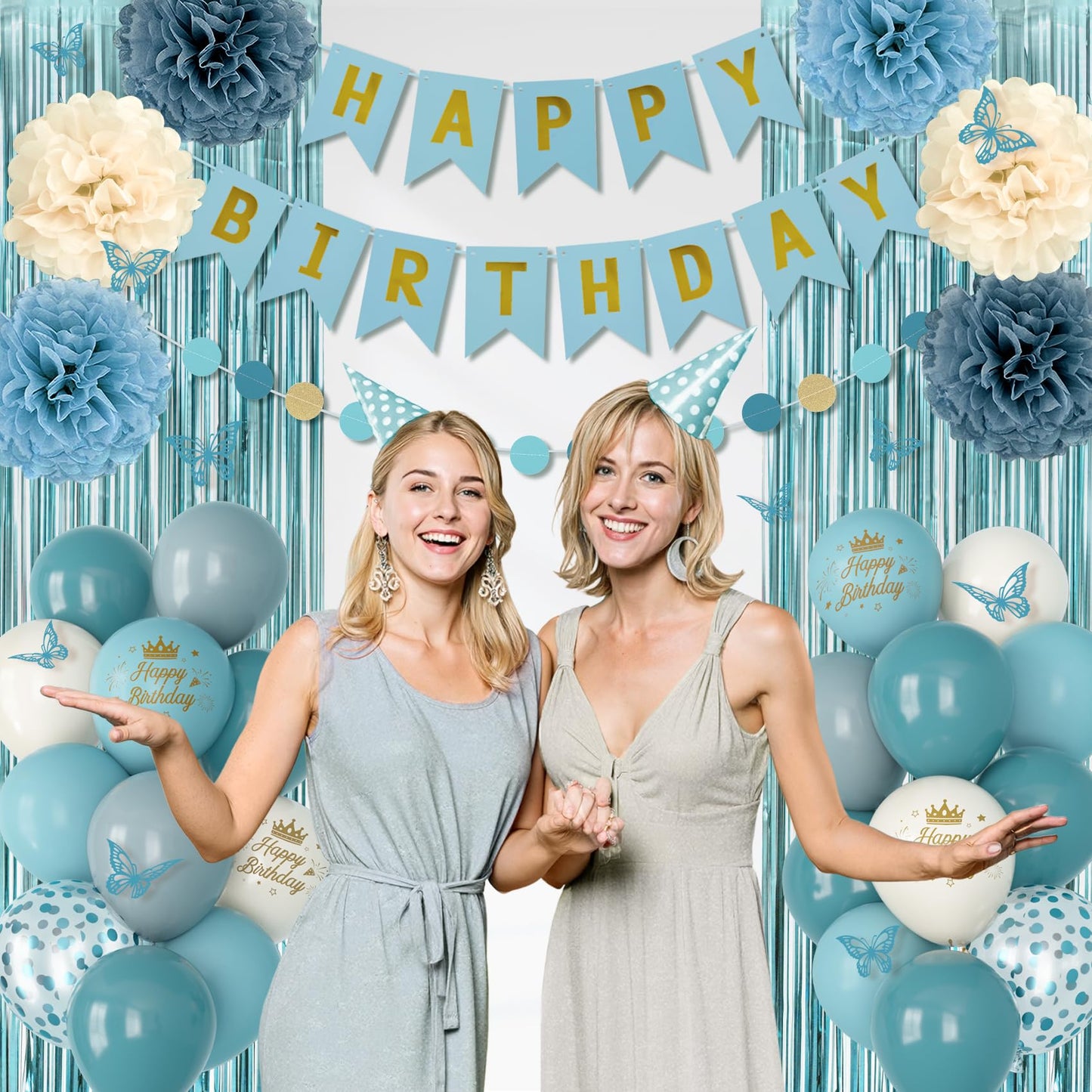 Ouddy Party Blue Birthday Decorations – Confetti Balloons, Fringe Curtain, Banner Kit