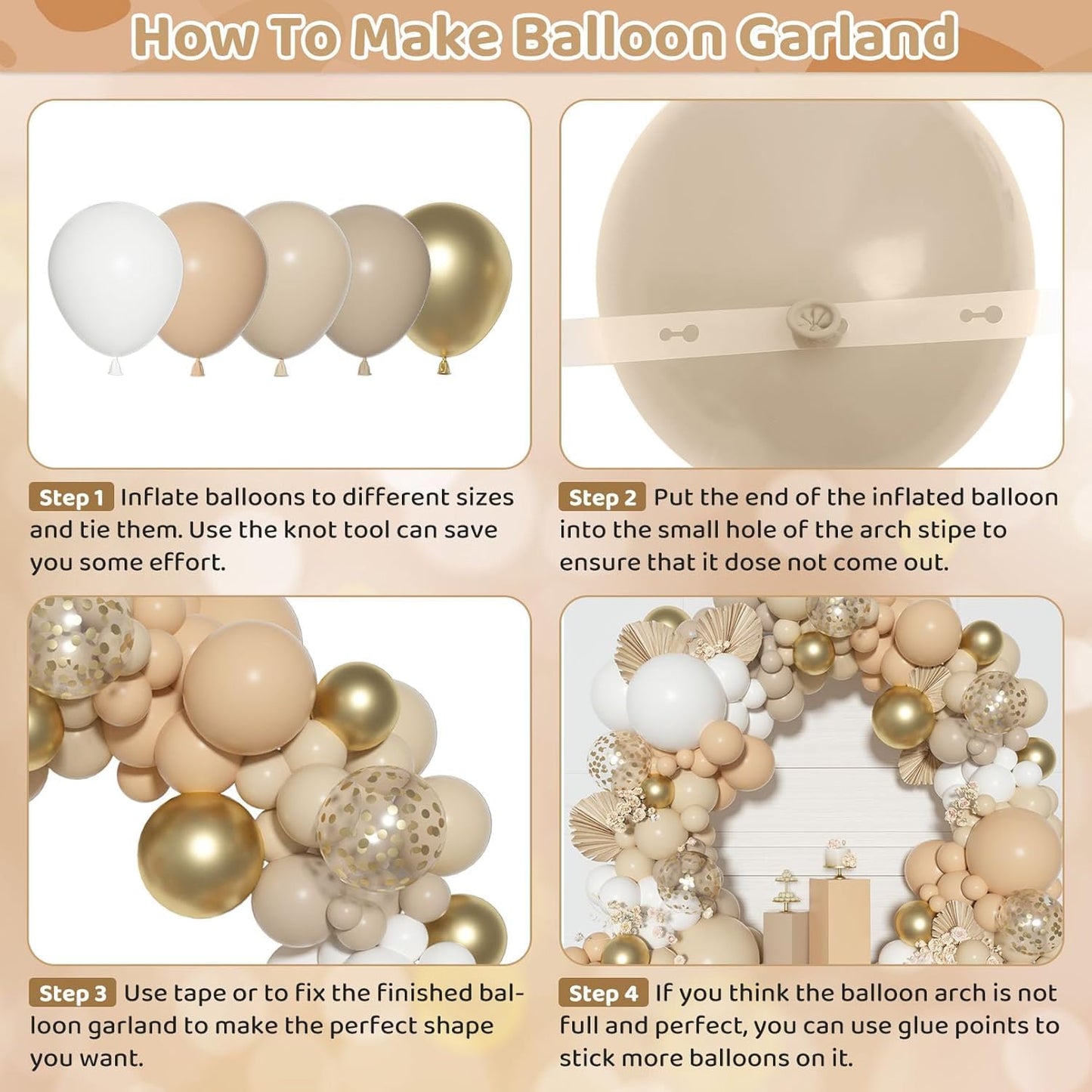 Ouddy Party White Sand Gold Balloon Arch Garland Kit | Neutral Latex Balloons for Baby Shower & Wedding