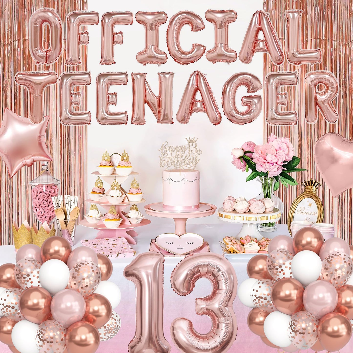 Ouddy Party 13th Birthday Decorations for Girls – Rose Gold Teenager Set