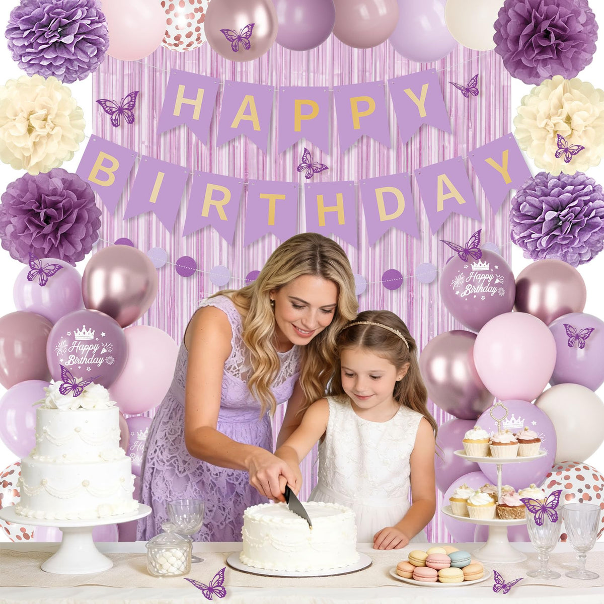 Ouddy Party Dusty Purple Birthday Decorations for Women & Girls