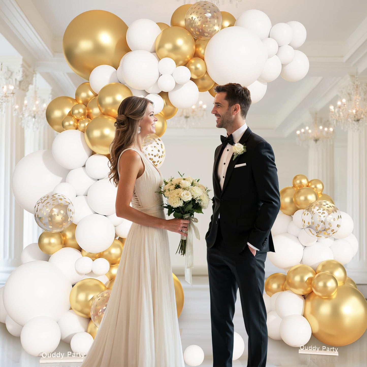 Ouddy Party 149Pcs White & Gold Balloon Arch Garland Kit – 18/12/10/5in