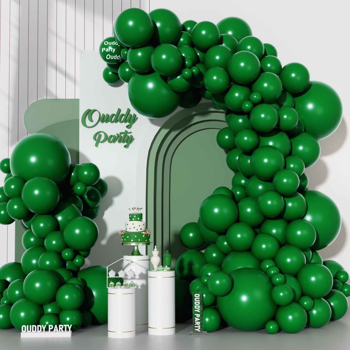 Ouddy Party 129Pcs Dark Green Balloon Arch Kit – Emerald Latex Balloons, Arch Strip & Ribbon