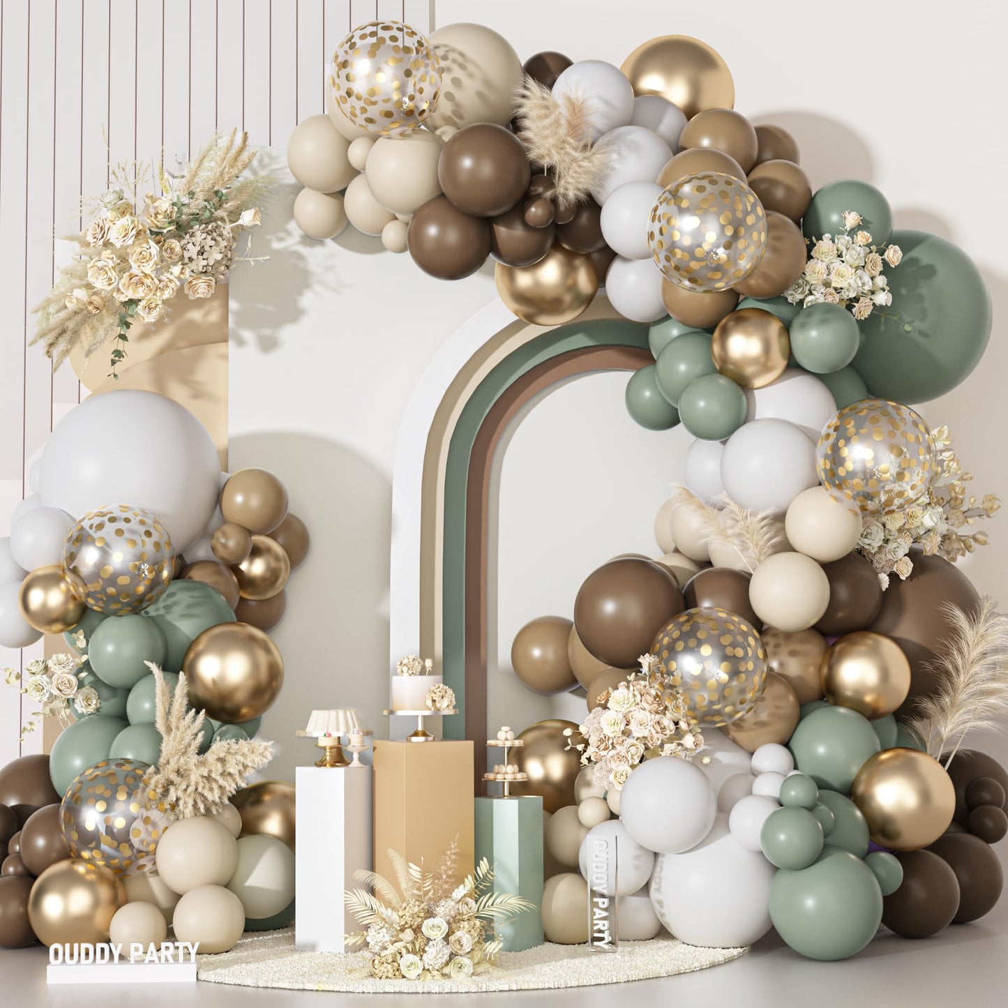Ouddy Party Dusty Green Nude Balloons Arch Kit – Neutral Baby Shower & Birthday Decor